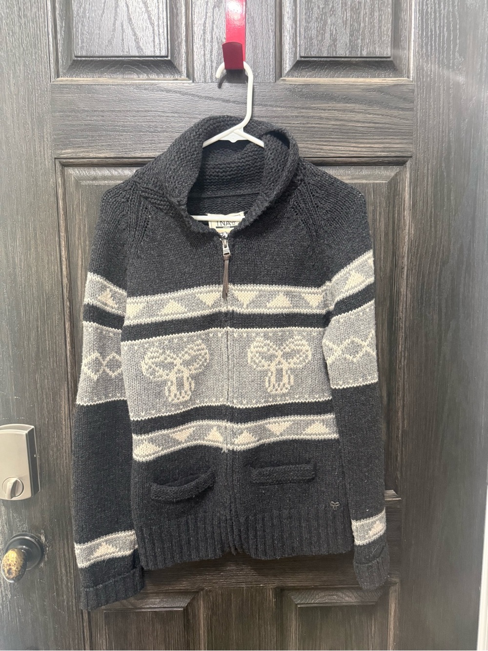 TNA Men’s Black & Gray Zip-Up Patterned Knit Sweater